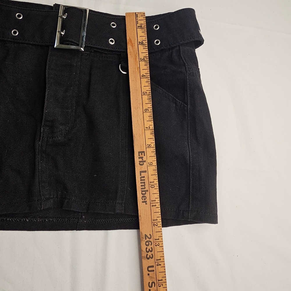 Adika Black Denim Mini Skirt Wide Grommet Belt Silver Hardware Womens XS NWOT - Picture 2 of 6